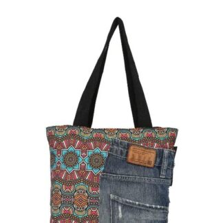 Upcycled Floral Denim Tote Bag
