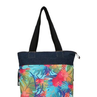 Upcycled Tropical Denim Tote Bag